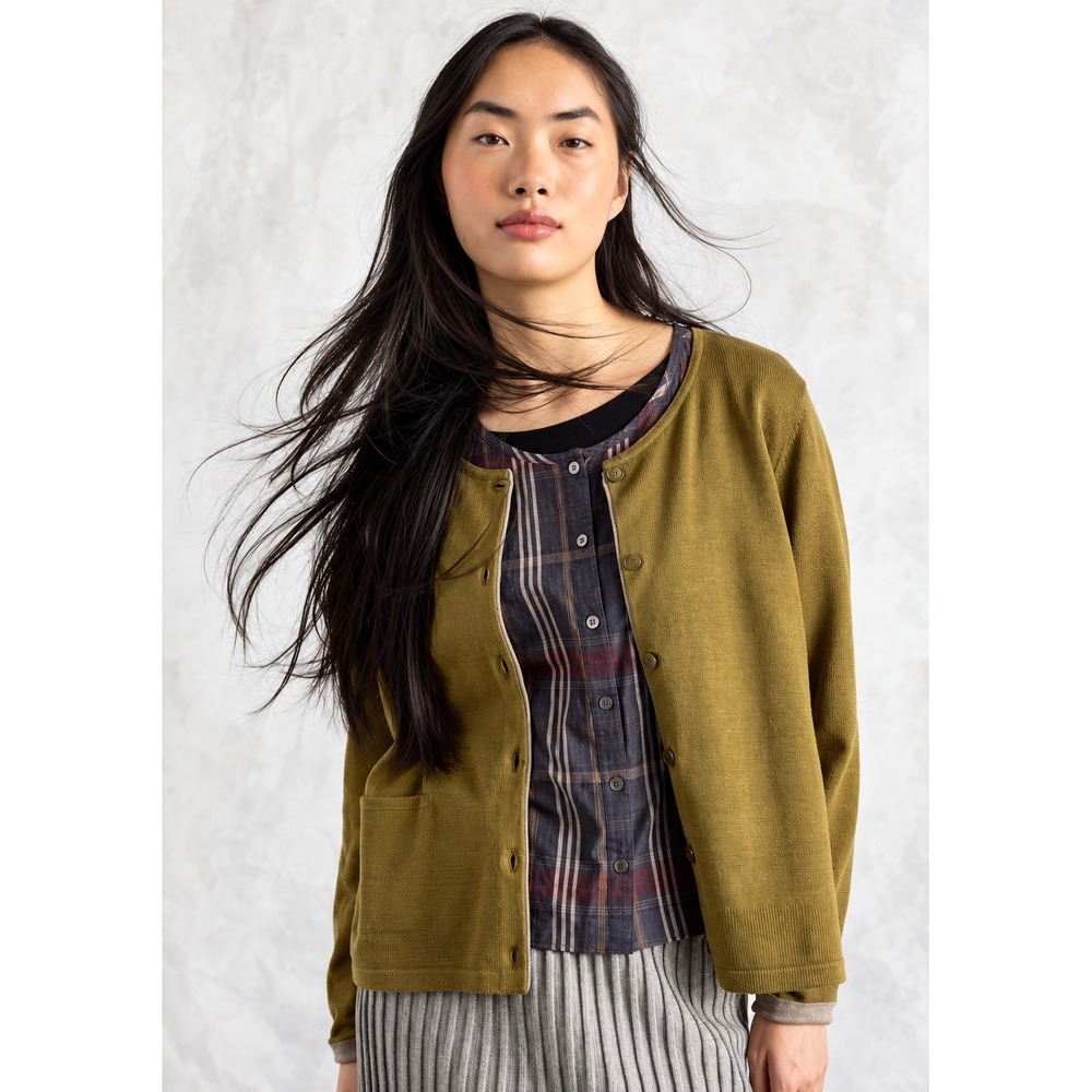 Gudrun Sjoden Organic Recycled Cotton Cardigan XL Green Lagenlook Granola Boho